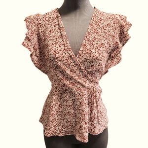 EC MONTEAU LOS ANGELES FLORAL FAUX WRAP BLOUSE SZ.S